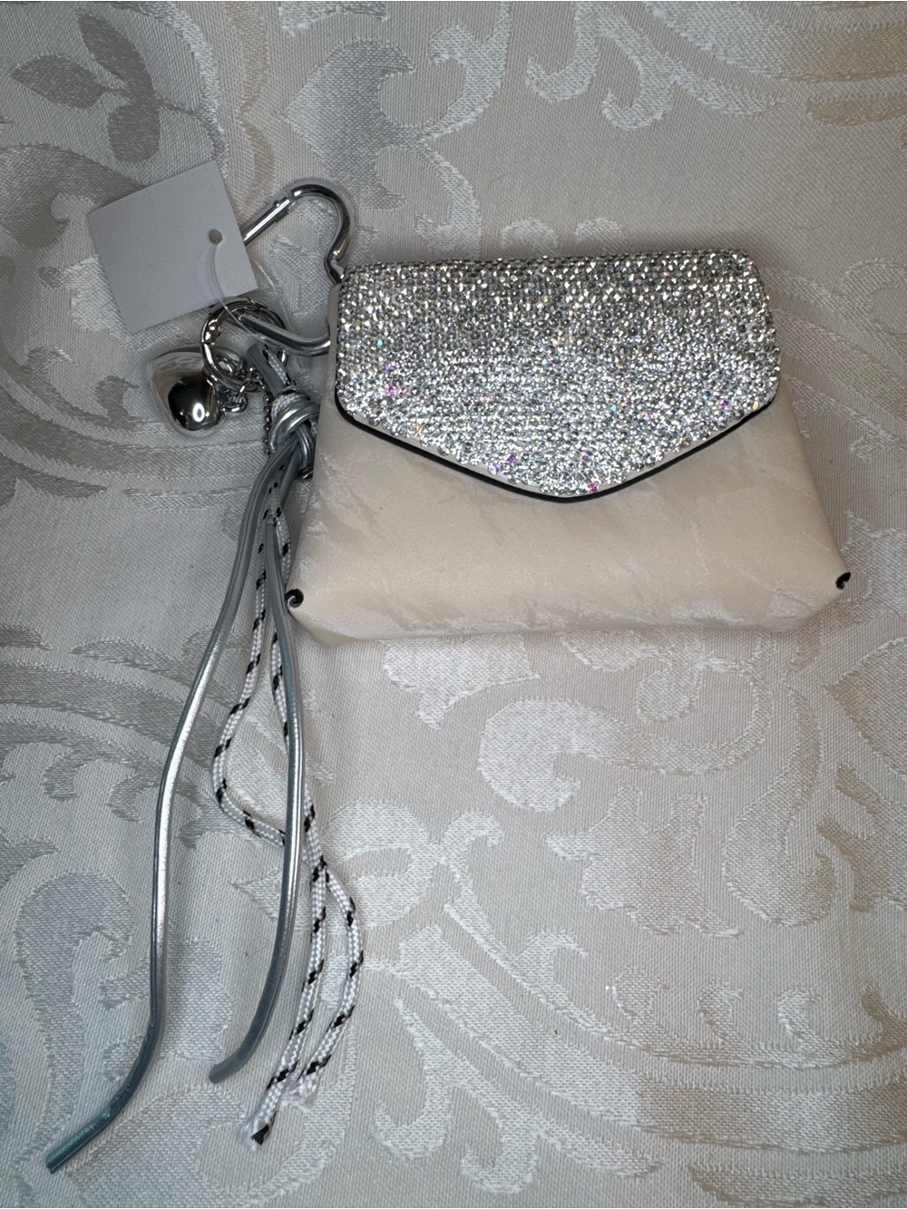 New cream and rhinestone mini purse Keychain Wallet